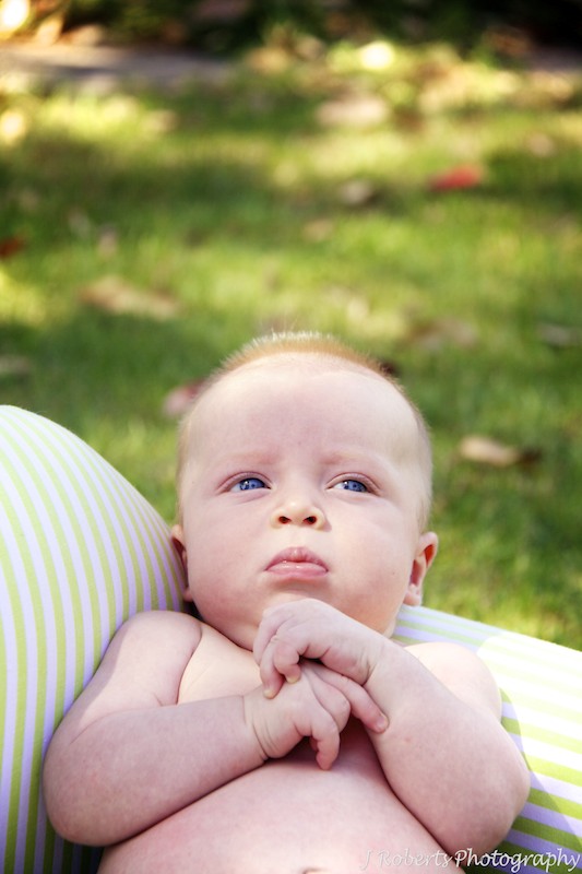 Baby looking serious - baby portrait photography sydney